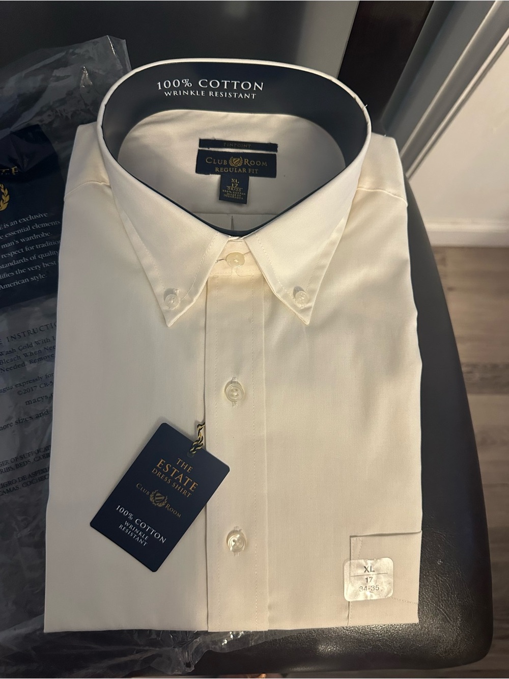 Club Room Men's Cream Button-Down Dress Shirt - Regular Fit XL new